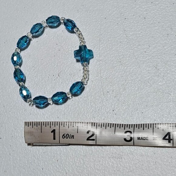 Blue Crystal Cross Beaded Stretch Bracelet Religious Inspirational Jewelry Women - Picture 3 of 3